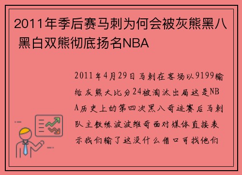 2011年季后赛马刺为何会被灰熊黑八 黑白双熊彻底扬名NBA